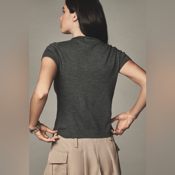 Anthropologie Pilcro merino wool Charcoal Gray Women's Button up cardigan sz L - Picture 2 of 8